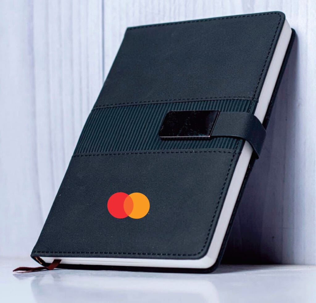 Custom branded notebook and merchandise mockup